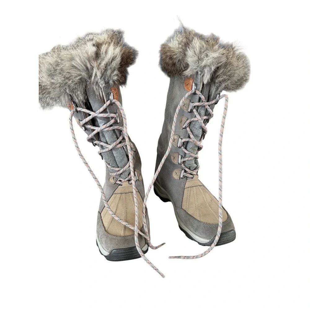 Clarks Womens Gray Suede Thinsulate‎ Ultra Waterproof Boots Faux Fur Size 7